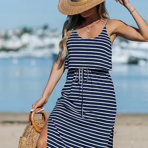 Cupshe Striped Drawstring Waist Maxi Dress - Picture 3 of 8